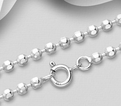 925 Sterling Silver Chain with Hollow Balls Chain, 3 mm Wide, Made In Thailand.