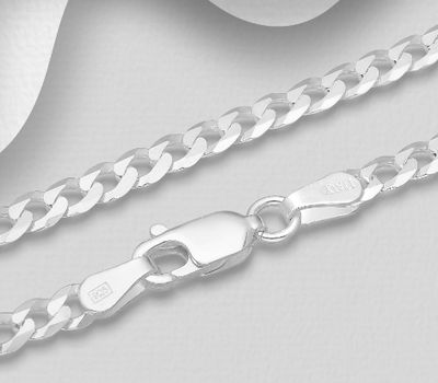 ITALIAN DELIGHT - 925 Sterling Silver Curb Chain, 3 mm Wide, Made in Italy.