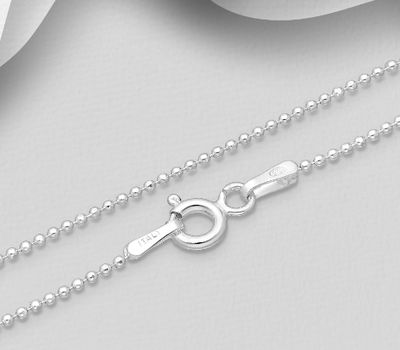 ITALIAN DELIGHT – 925 Sterling Silver Bead Chain, 1 mm Wide, Made in Italy.