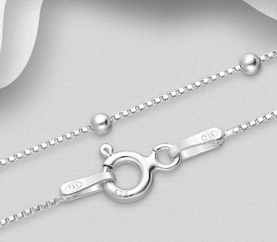 ITALIAN DELIGHT - 925 Sterling Silver Bead Chain, 2 mm Wide, Made in Italy.