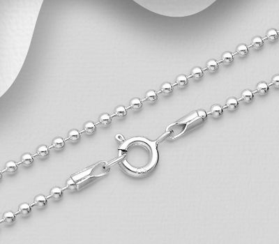 925 Sterling Silver Ball Chain, 2 mm Wide, Made In Thailand