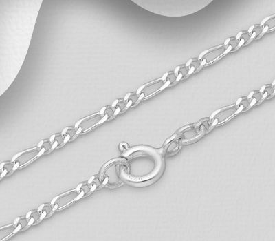 925 Sterling Silver Figaro Chain, 1.5 mm Wide.
