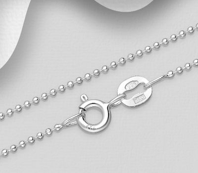 ITALIAN DELIGHT - 925 Sterling Silver Bead Chain, 1 mm Wide, Made in Italy.