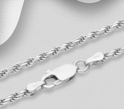 ITALIAN DELIGHT - 925 Sterling Silver Rope Chain, 2.3 mm Wide, Made in Italy.