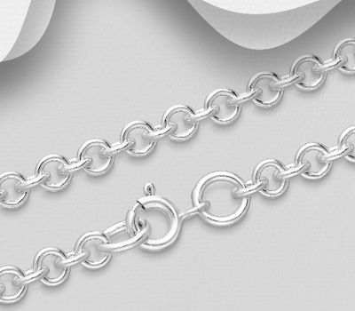 925 Sterling Silver Rollo Chain, 3.5 mm Wide, Made In Thailand.