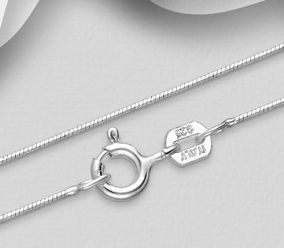 ITALIAN DELIGHT - 925 Sterling Silver Snake (Square) Chain, 0.7 mm Wide, Made in Italy.