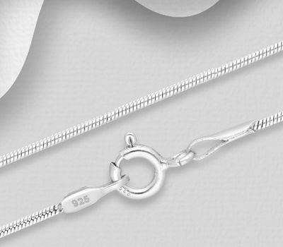 925 Sterling Silver Snake (Round) Chain, 1 mm Wide.