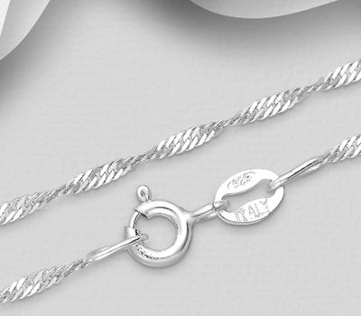 925 Sterling Silver Singapore Chain, 1.5 mm Wide, Made In Thailand.