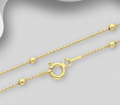 ITALIAN DELIGHT - 925 Sterling Silver Ball Chain, Plated with 0.5 Micron 18K Yellow Gold, 2.6 mm Ball Width, Made in Italy.