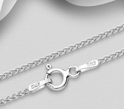 ITALIAN DELIGHT - 925 Sterling Silver Wheat Chain, 1 mm Wide, Made in Italy.
