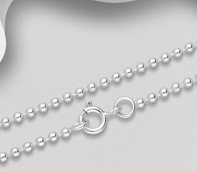925 Sterling Silver Ball Chain, 1.5 mm Wide, Made In Thailand.