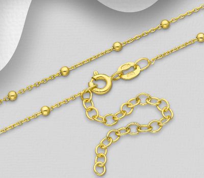 ITALIAN DELIGHT – 925 Sterling Silver Ball Chain, Plated with 0.5 Micron 18K Yellow Gold, 2 mm Ball Width, Made in Italy.