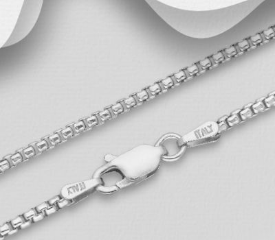 ITALIAN DELIGHT - 925 Sterling Silver Box Chain, 1.9 mm Wide, Made in Italy.