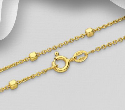 ITALIAN DELIGHT - 925 Sterling Silver Box Chain, Plated with 0.5 Micron 18K Yellow Gold, 2.5 mm Wide, Made in Italy.
