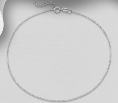 ITALIAN DELIGHT - 925 Sterling Silver Curb Anklet, 1 mm Wide, Made in Italy.