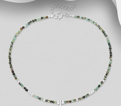 925 Sterling Silver Adjustable Whale Tail Anklet, Beaded with Gemstone Beads