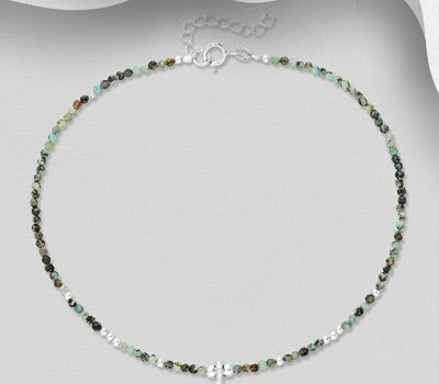 Şəkli böyütmək üçün tiklayın 925 Sterling Silver Adjustable Whale Tail Anklet, Beaded with Gemstone Beads