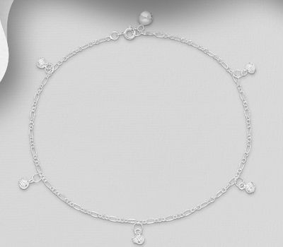 925 Sterling Silver Bell and Knot Anklet