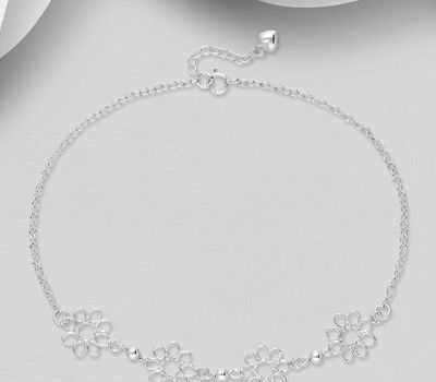 Şəkli böyütmək üçün tiklayın 925 Sterling Silver Flower Anklet