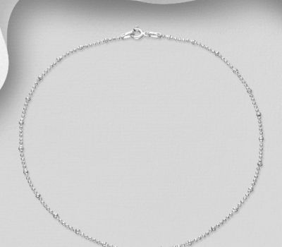 Şəkli böyütmək üçün tiklayın ITALIAN DELIGHT - 925 Sterling Silver Anklet, 1.8 mm Wide, Made in Italy.