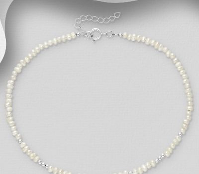 Şəkli böyütmək üçün tiklayın 925 Sterling Silver Adjustable Anklet, Beaded with Freshwater Pearls