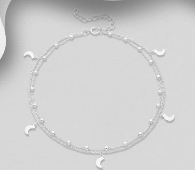 Şəkli böyütmək üçün tiklayın 925 Sterling Silver Ball and Moon Anklet