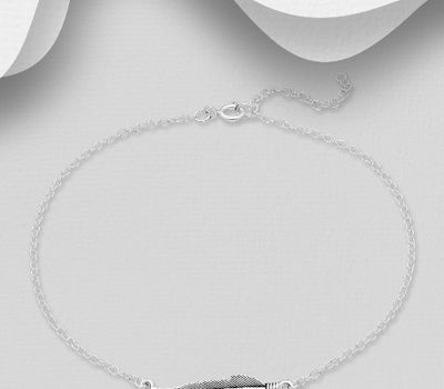 925 Sterling Silver Feather Anklet