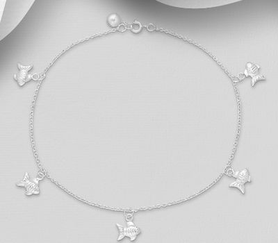 925 Sterling Silver Bell and Fish Anklet