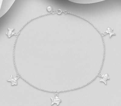 Şəkli böyütmək üçün tiklayın 925 Sterling Silver Bell and Fish Anklet