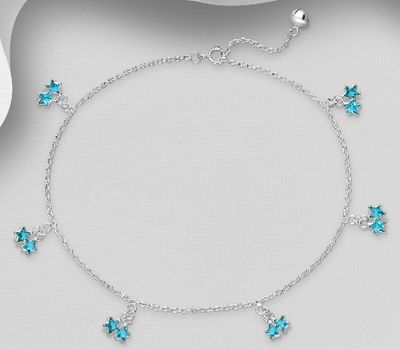 Malın səhifəsinə keç 925 Sterling Silver Star Anklet, Decorated with CZ Simulated Diamonds