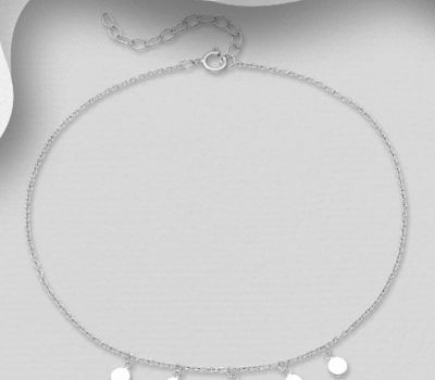 925 Sterling Silver Anklet Featuring Dangle Circle Charms