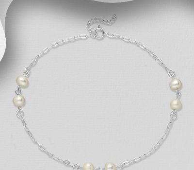 Malın səhifəsinə keç 925 Sterling Silver Anklet, Beaded with Freshwater Pearls
