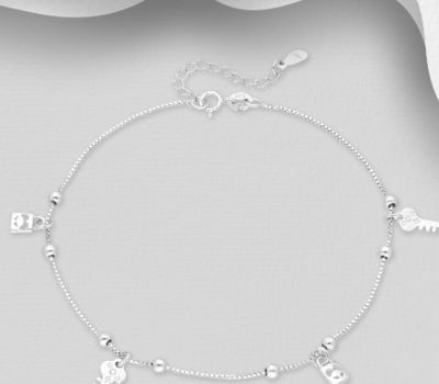 Şəkli böyütmək üçün tiklayın 925 Sterling Silver Key and Lock Anklet
