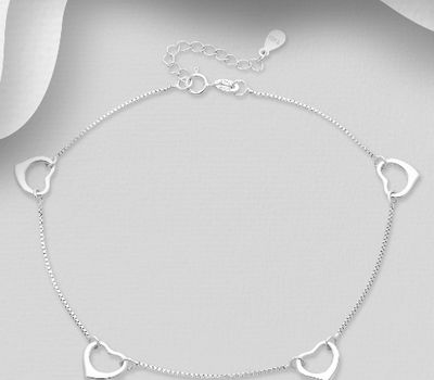 925 Sterling Silver Heart Anklet