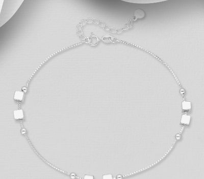 ITALIAN DELIGHT - 925 Sterling Silver Box Anklet, 3 mm Wide, Made in Italy.