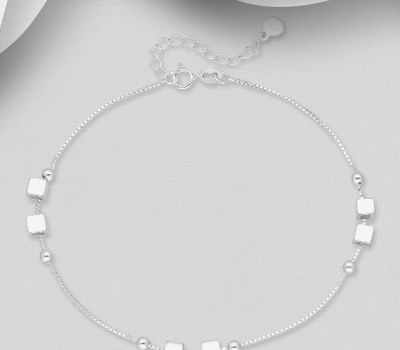 Şəkli böyütmək üçün tiklayın ITALIAN DELIGHT - 925 Sterling Silver Box Anklet, 3 mm Wide, Made in Italy.