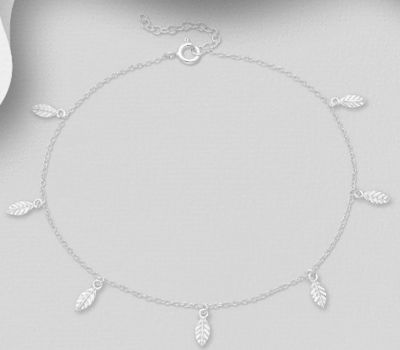 Şəkli böyütmək üçün tiklayın 925 Sterling Silver Leaf Anklet