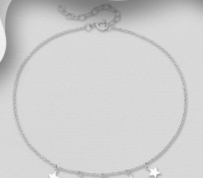 Şəkli böyütmək üçün tiklayın 925 Sterling Silver Anklet Featuring Dangle Star Charms