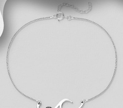 Şəkli böyütmək üçün tiklayın 925 Sterling Silver Wave Anklet Featuring Oxidized Shell