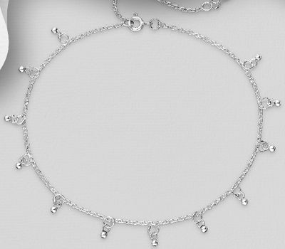 925 Sterling Silver Bell And Ball Anklet