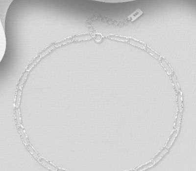 925 Sterling Silver Adjustable Anklet Featuring Paperclip Chain