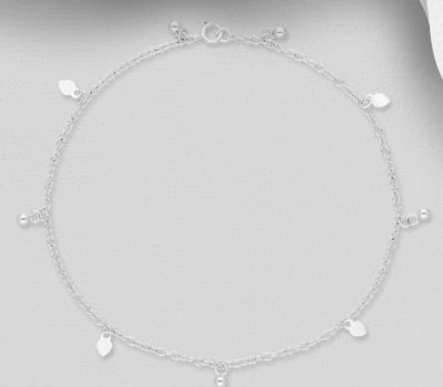 Sterling silver anklet decorated with delicate love hearts.
