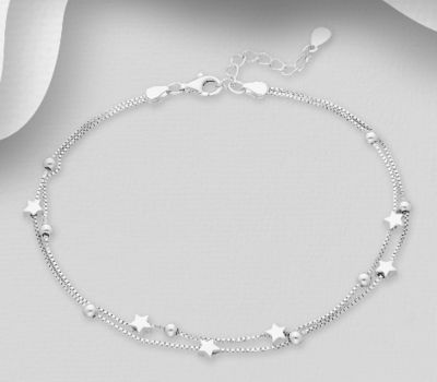 925 Sterling Silver Ball and Star Anklet