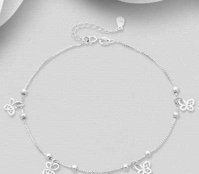 925 Sterling Silver Ball and Butterfly Anklet