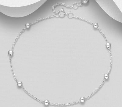 925 Sterling Silver Ball and Bell Anklet