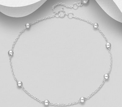 Şəkli böyütmək üçün tiklayın 925 Sterling Silver Ball and Bell Anklet