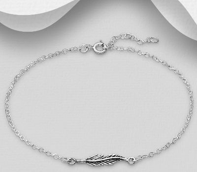 925 Sterling Silver Feather Anklet