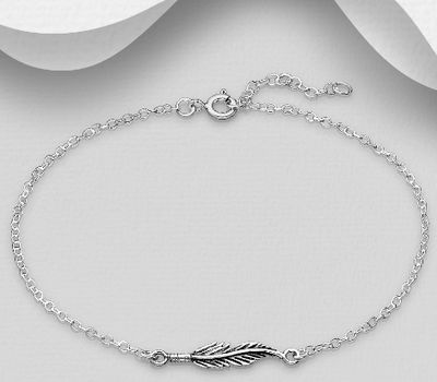 Şəkli böyütmək üçün tiklayın 925 Sterling Silver Feather Anklet