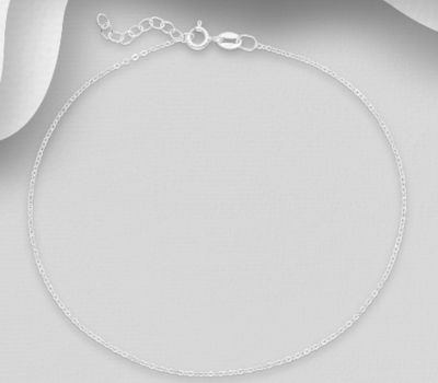 ITALIAN DELIGHT - 925 Sterling Silver Cable Anklet, 1.3 mm Wide. Made in Italy.
