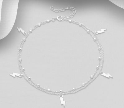 925 Sterling Silver Ball and Lightning Anklet